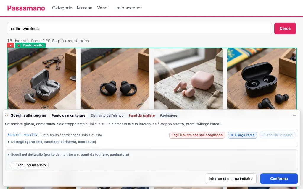 La schermata “Scegli sulla pagina”