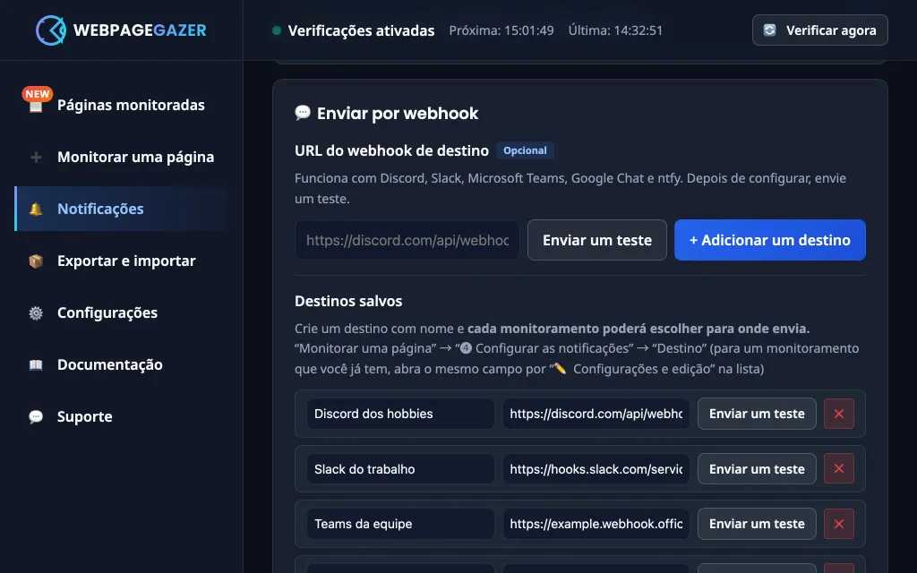 A tela “Notificações”