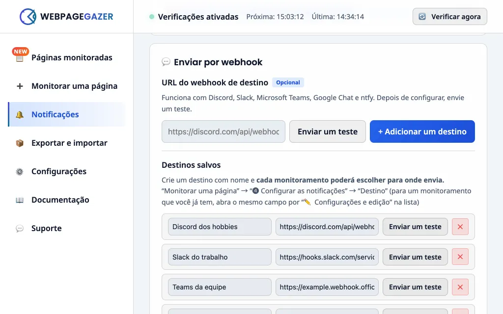 A tela “Notificações”